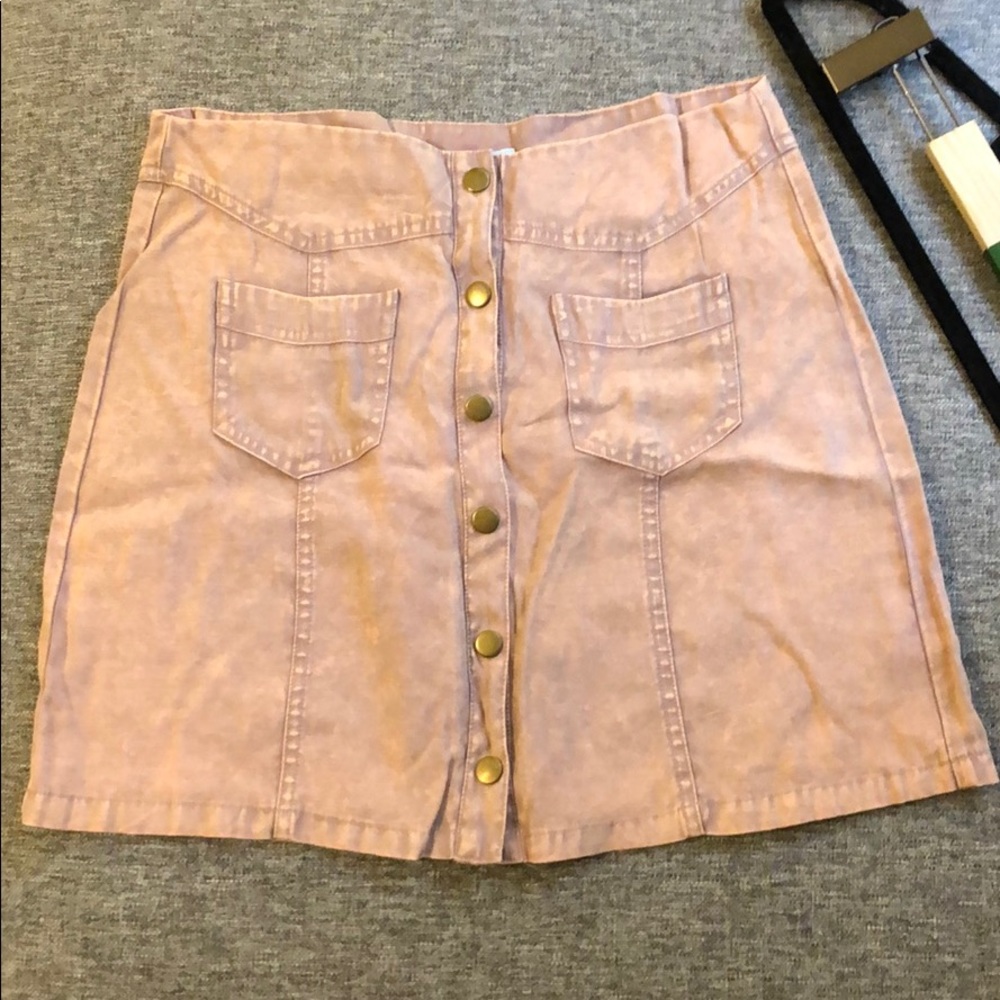 Pink acid wash like button front mini skirt